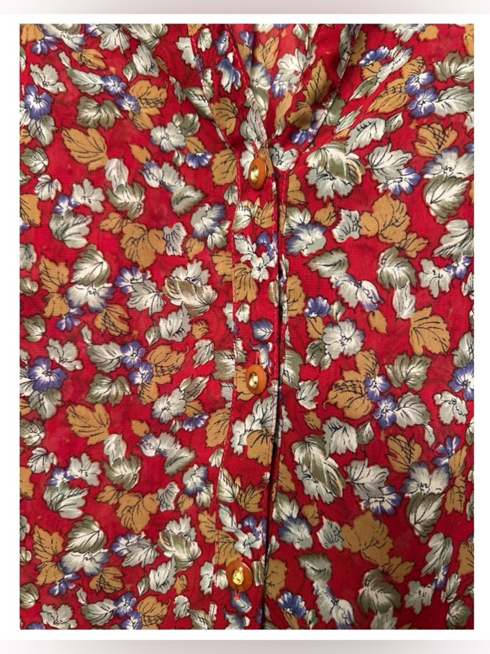 VIVA FLEUR Vintage Red Floral Button-Up Blouse Sz 7 Retro Cottagecore BohoTop - Picture 12 of 16